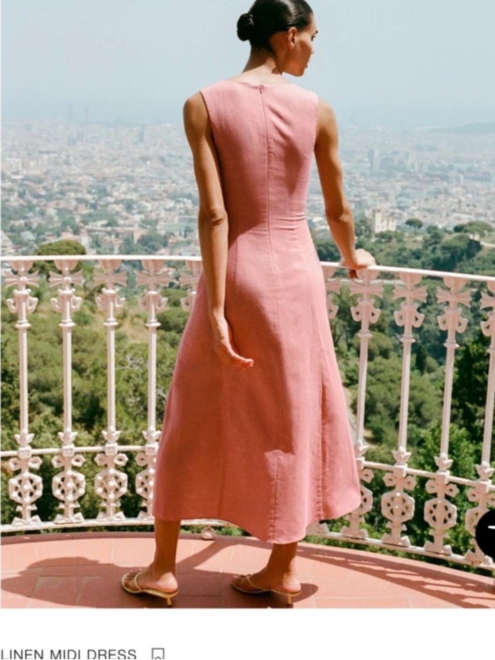 Zara Linen Blend Button Front Midi Dress Pink Sleeveless Slit NWT S Old Money - Picture 2 of 11